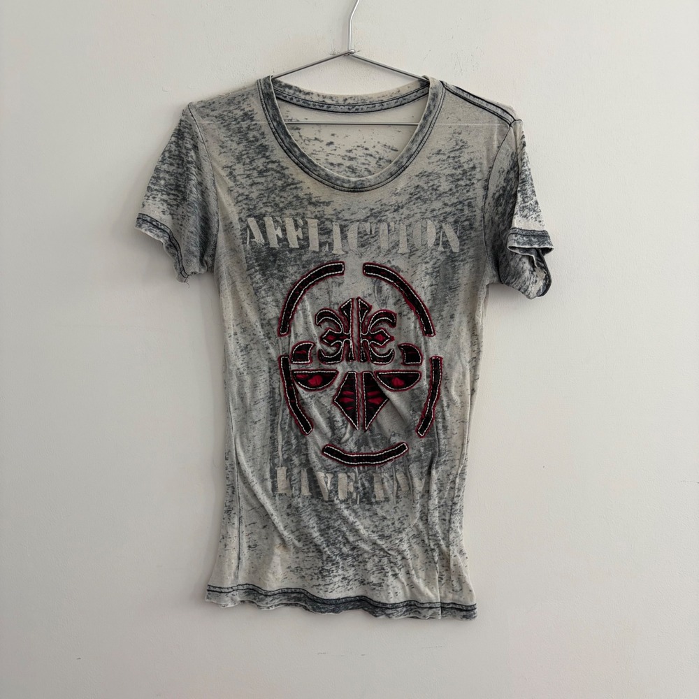 Affliction Womens Burnout Graphic T-Shirt Gray Y2K Cyber Grunge Small